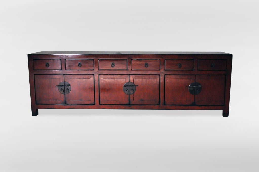 19th Century Chinese Long Red Lacquered Kwang Chest