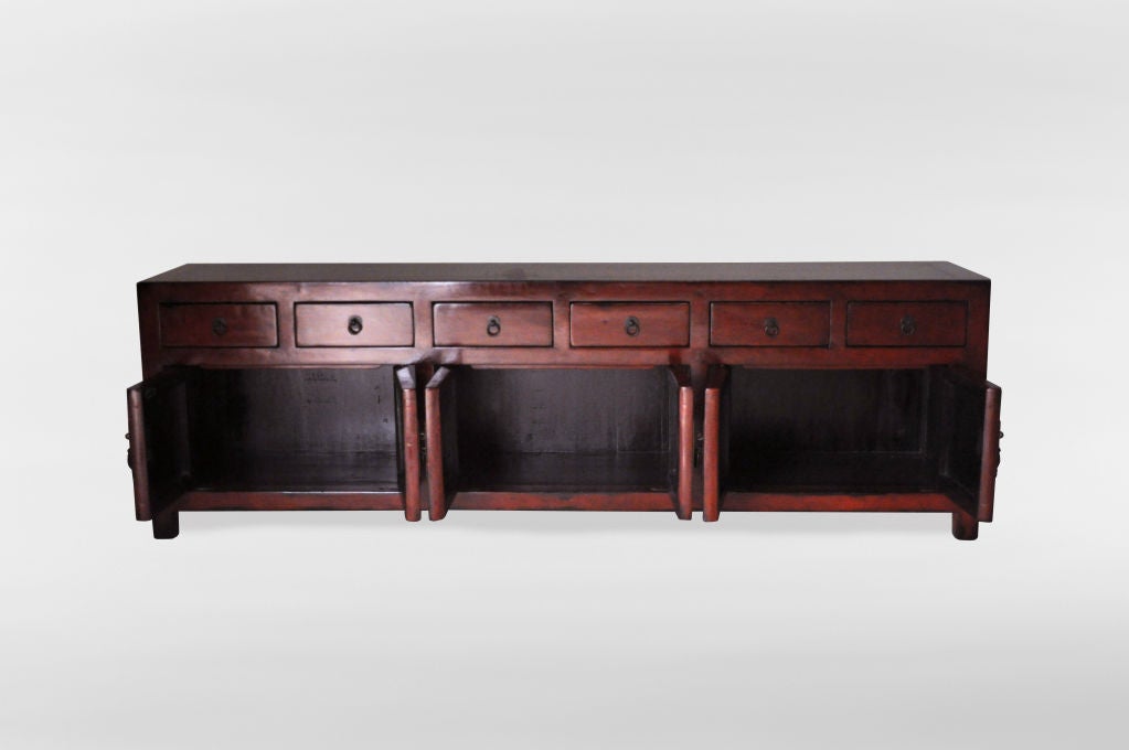Elm Chinese Long Red Lacquered Kwang Chest