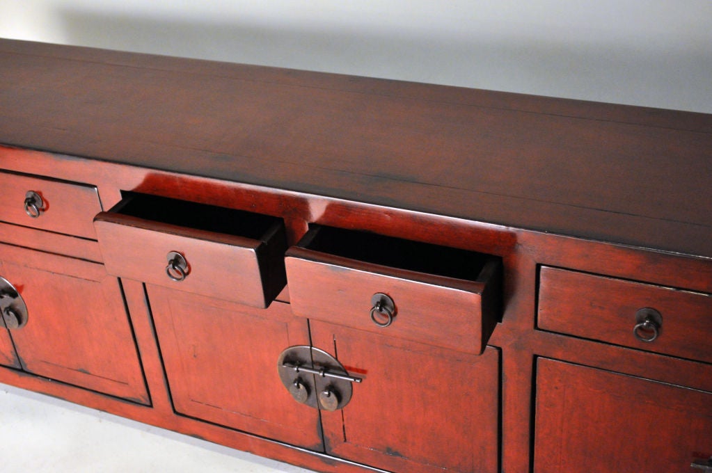 Chinese Long Red Lacquered Kwang Chest 1