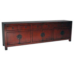 Antique Chinese Long Red Lacquered Kwang Chest