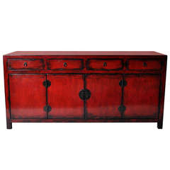 19th Century Red Lacquered Side Chest with Four Drawers