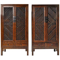 Pair of 19th Century Cabinets with Lattice Doors