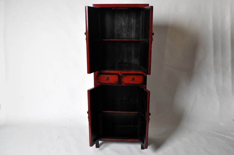 Chinese 19th Century Narrow Cabinet with Red Lacquer