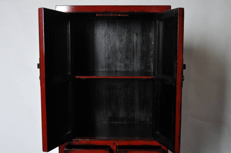 19th Century Narrow Cabinet with Red Lacquer In Excellent Condition In Chicago, IL