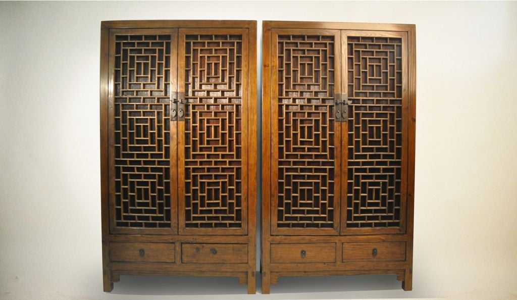 Chinese Cabinets with Lattice Panel Doors