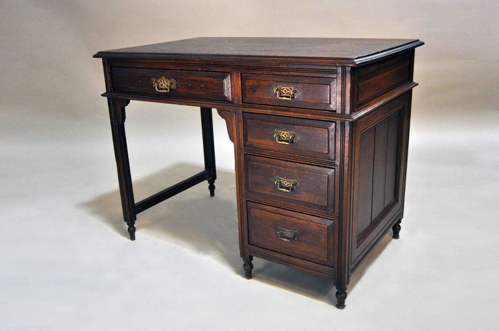 Burmese British Colonial Desk with 5 Drawers