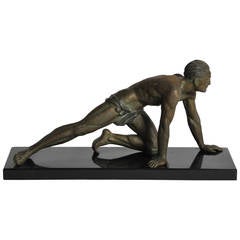 French Art Deco Bronze Figure of a Runner, "L'athlète," by Jean de Roncourt