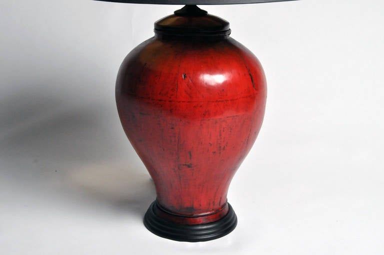 Red Wooden Pot Lamp In Excellent Condition In Chicago, IL