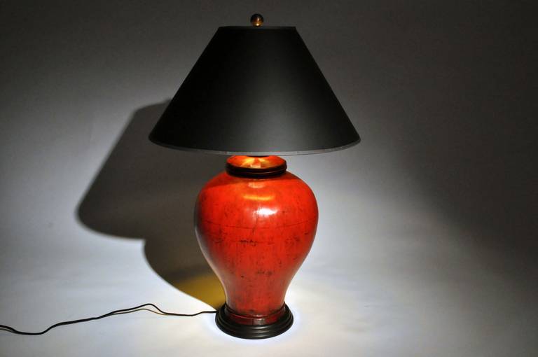 19th Century Red Wooden Pot Lamp