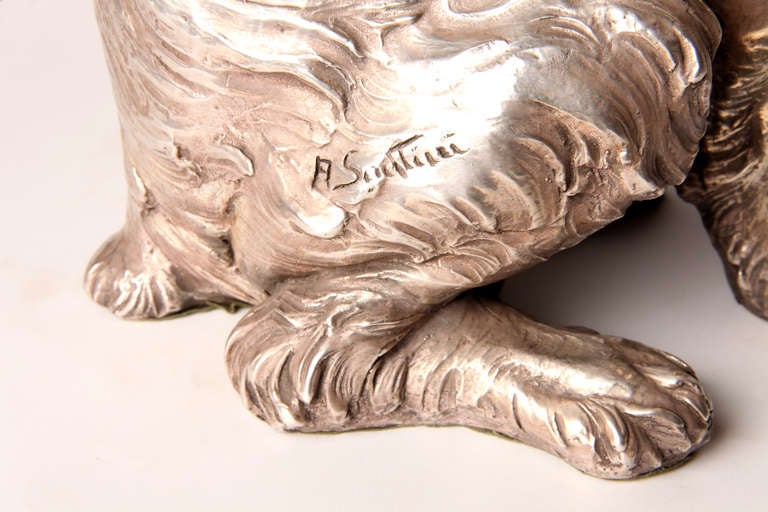 Ceramic Sculpture of a Dog Covered with Silver Plated Metal by A. Santini 1