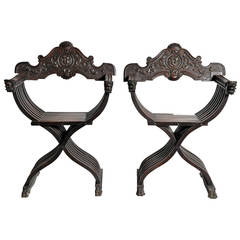 Pair of Italian Renaissance-Style Savonarola Chairs