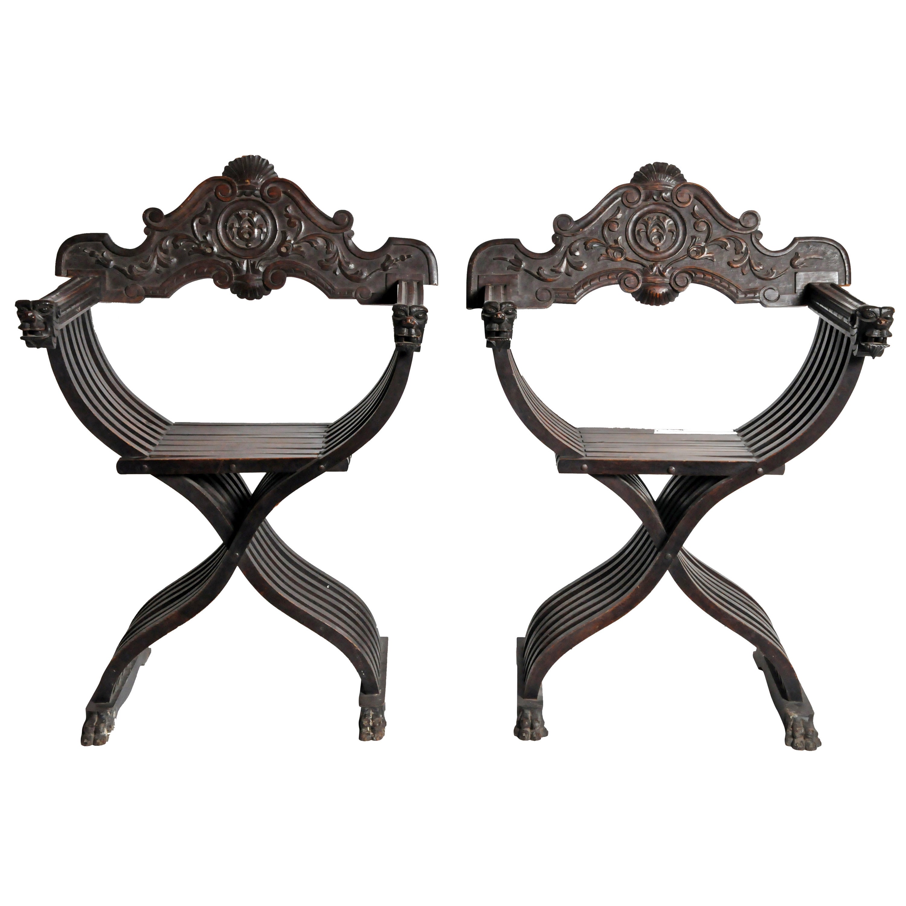 Pair of Italian Renaissance-Style Savonarola Chairs