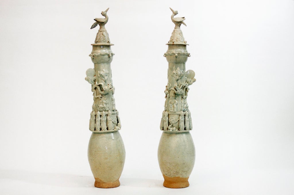 These pale blue-green celadon vases date to the Southern Song dynasty (1127-1279 AD) and were used ceremonially. For additional information, please contact dealer.