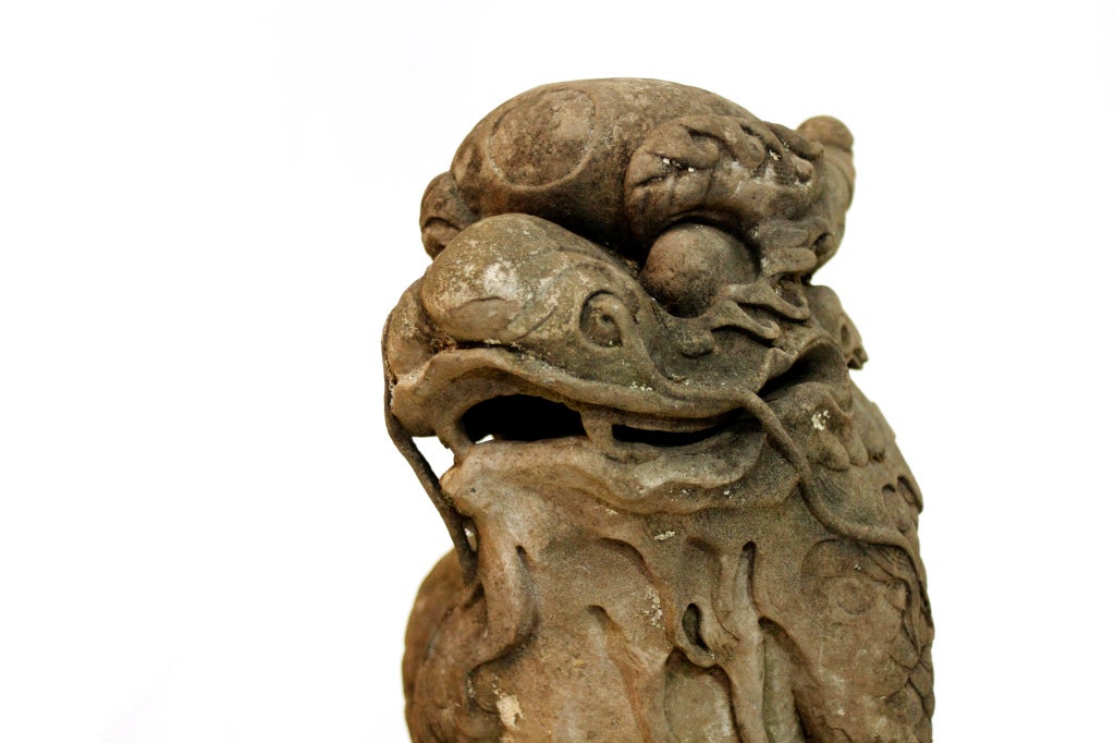 Sandstone Pair of Chinese Qilin Sculptures