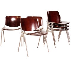 Italian Bentwood & Aluminum Stackable Armless Chairs-- Castelli