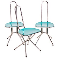 Used Metal Folding Chair w/ Blue Plastic Seat