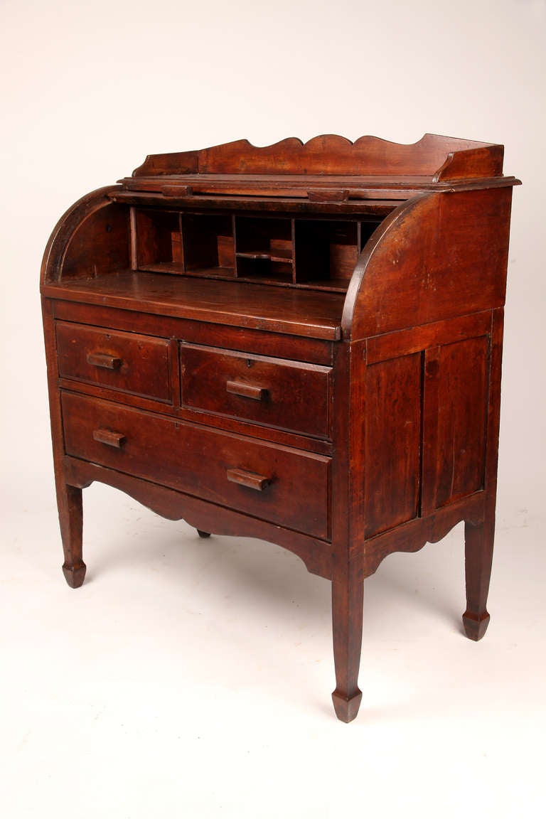 Burmese British Colonial Teakwood Roll Top Desk