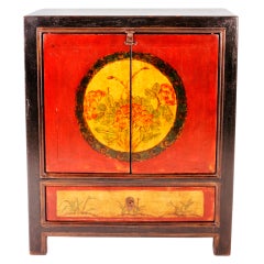 Antique 19th Century Mongolian Side Chest With Flower Motif