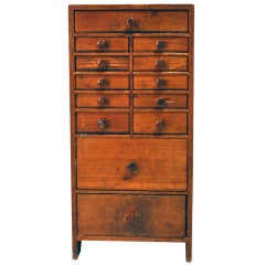 Antique Petite Poplar Chest with 13 Drawers