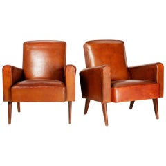 Pair of Midcentury Leather Club Chairs