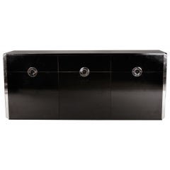 Credenza in Black Lacquer &Chrome-Willy Rizzo for Pierre Cardin