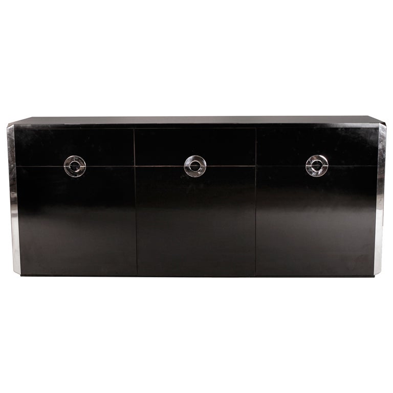 Credenza in Black Lacquer &ChromeWilly Rizzo for Pierre Cardin at 1stDibs