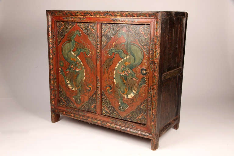 Chinese Tibetan Chest with Painted Doors