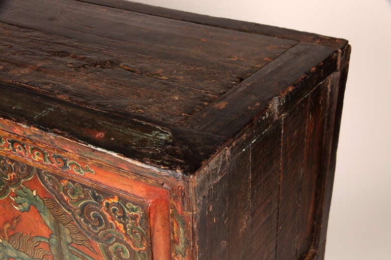 Tibetan Chest with Painted Doors In Excellent Condition In Chicago, IL