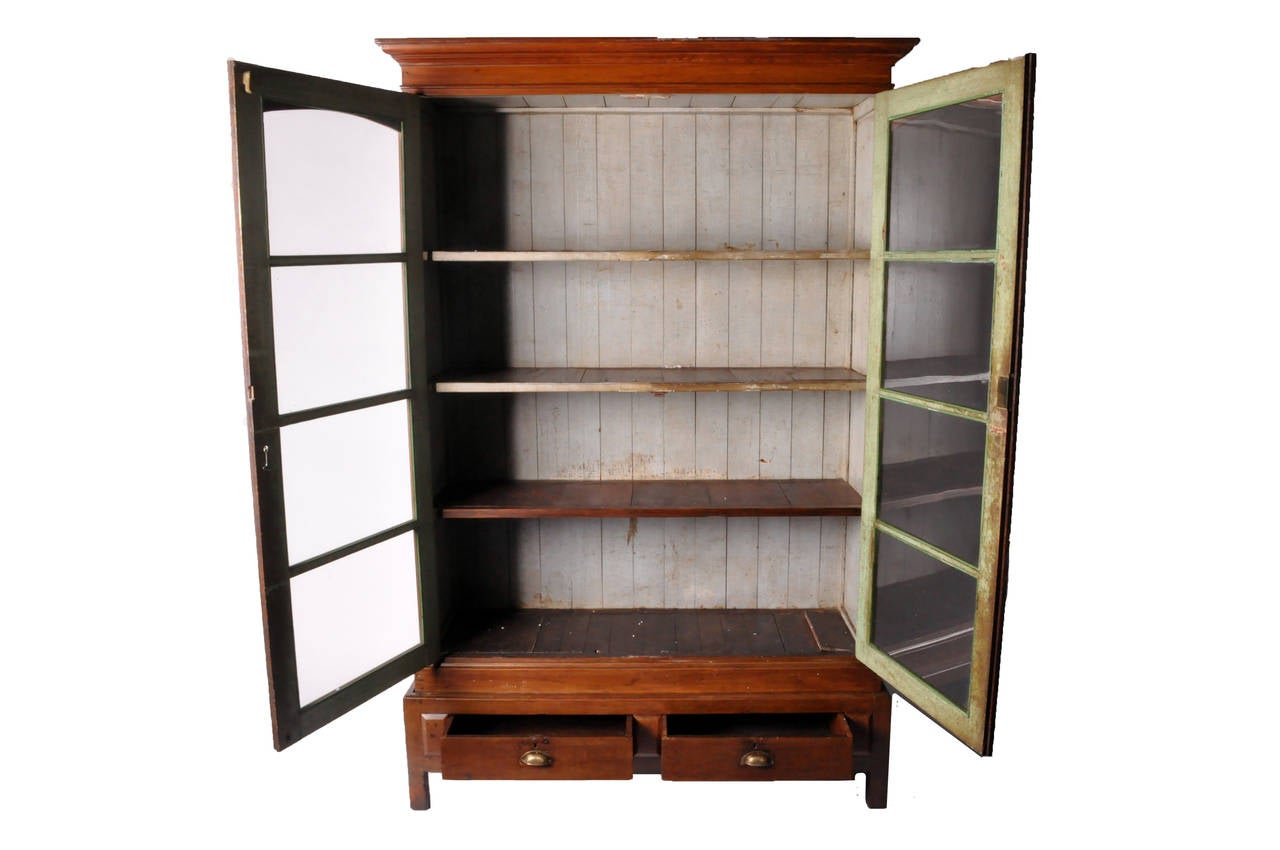 Burmese British Colonial Display Cabinet with Two Drawers