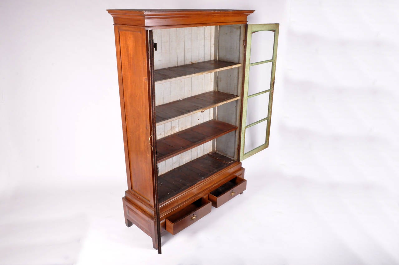 British Colonial Display Cabinet with Two Drawers In Excellent Condition In Chicago, IL