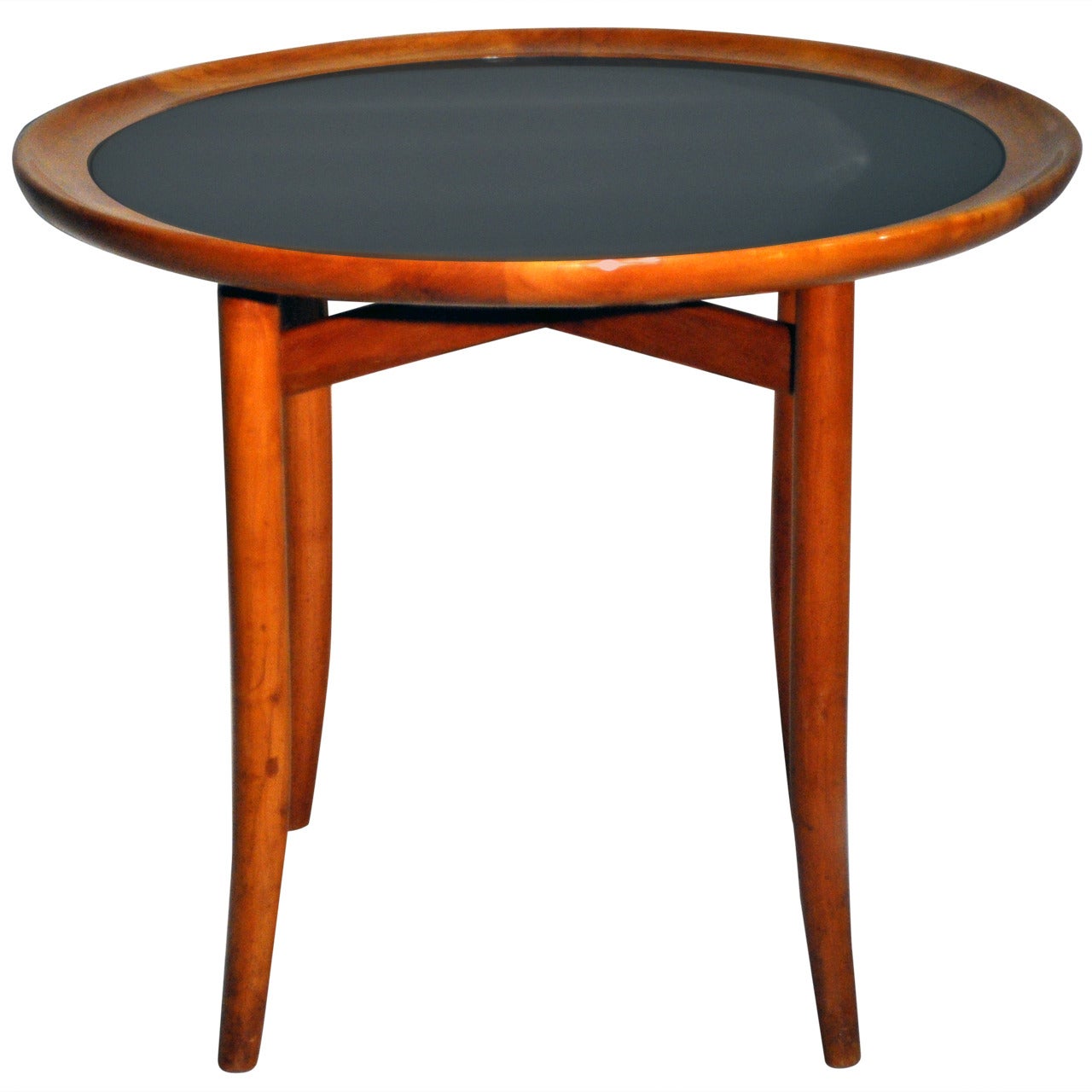 Art Deco Round Tea Table with Black Glass