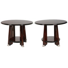 Pair of Art Deco Round Tables with Shelf