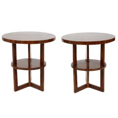 Vintage Pair of Art Deco Round End Tables with Open Shelf