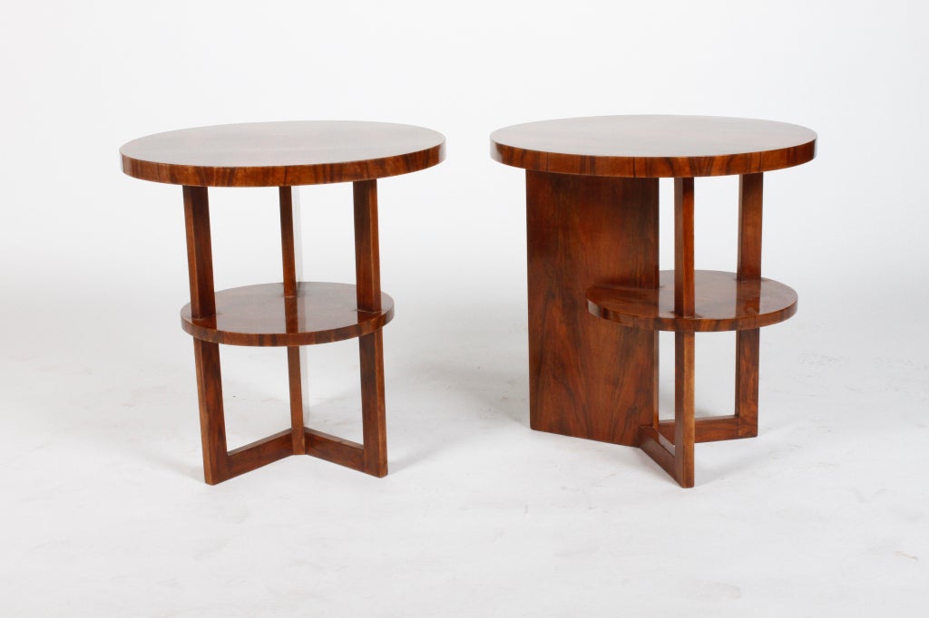 Pair of Art Deco Round End Tables with Open Shelf