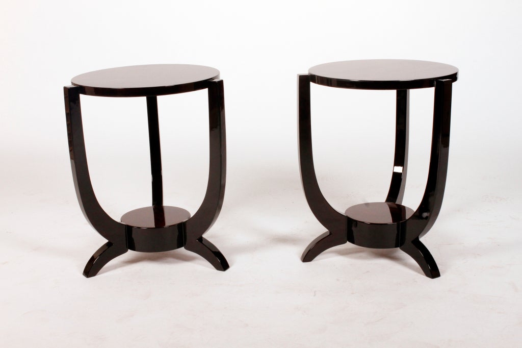 Art Deco Round End Table with Shelf