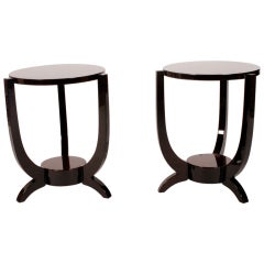 Art Deco Round End Table with Shelf
