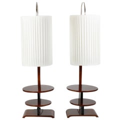 Pair of Art Deco Arc Floor Lamps with Two-Tiered Shelves
