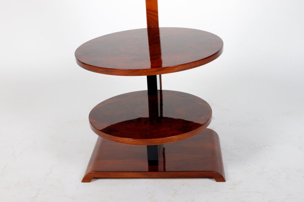Lacquer Pair of Art Deco Arc Floor Lamps with Two-Tiered Shelves