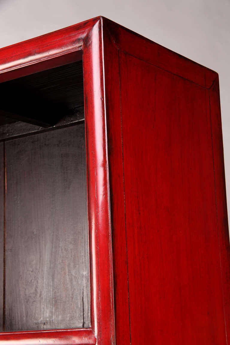 19th Century Red Lacquer Display Cabinet with 6 Drawers with Restoration In Excellent Condition In Chicago, IL