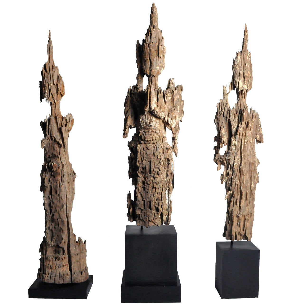 Set of 19th Century Burmese Wooden Temple Angels