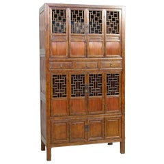 Antique Chinese Storage Cabinet with Bamboo & Lattice Doors