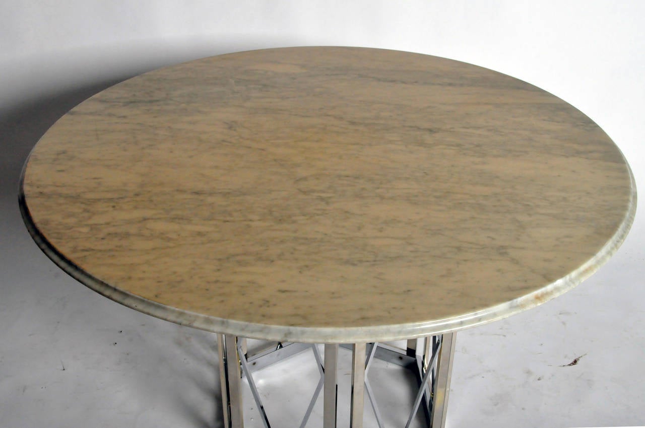 Round Marble-Top Table with Metal Base by Jansen In Excellent Condition In Chicago, IL