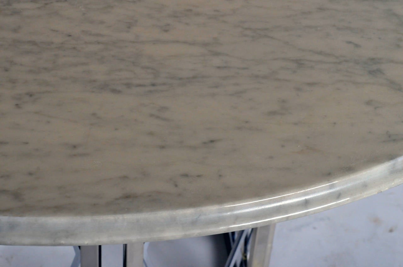 Round Marble-Top Table with Metal Base by Jansen 1