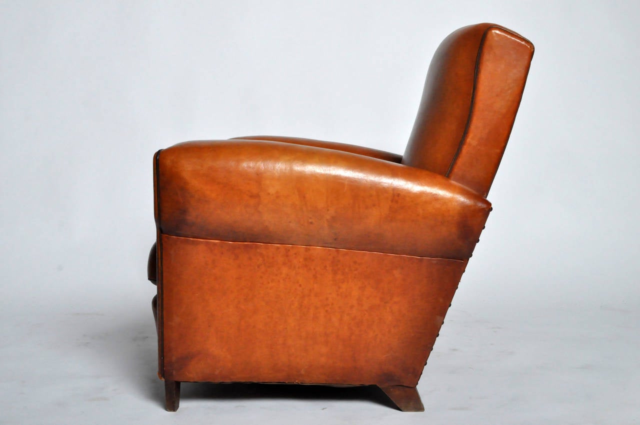 Sheepskin Pair of Angular French Leather Chairs