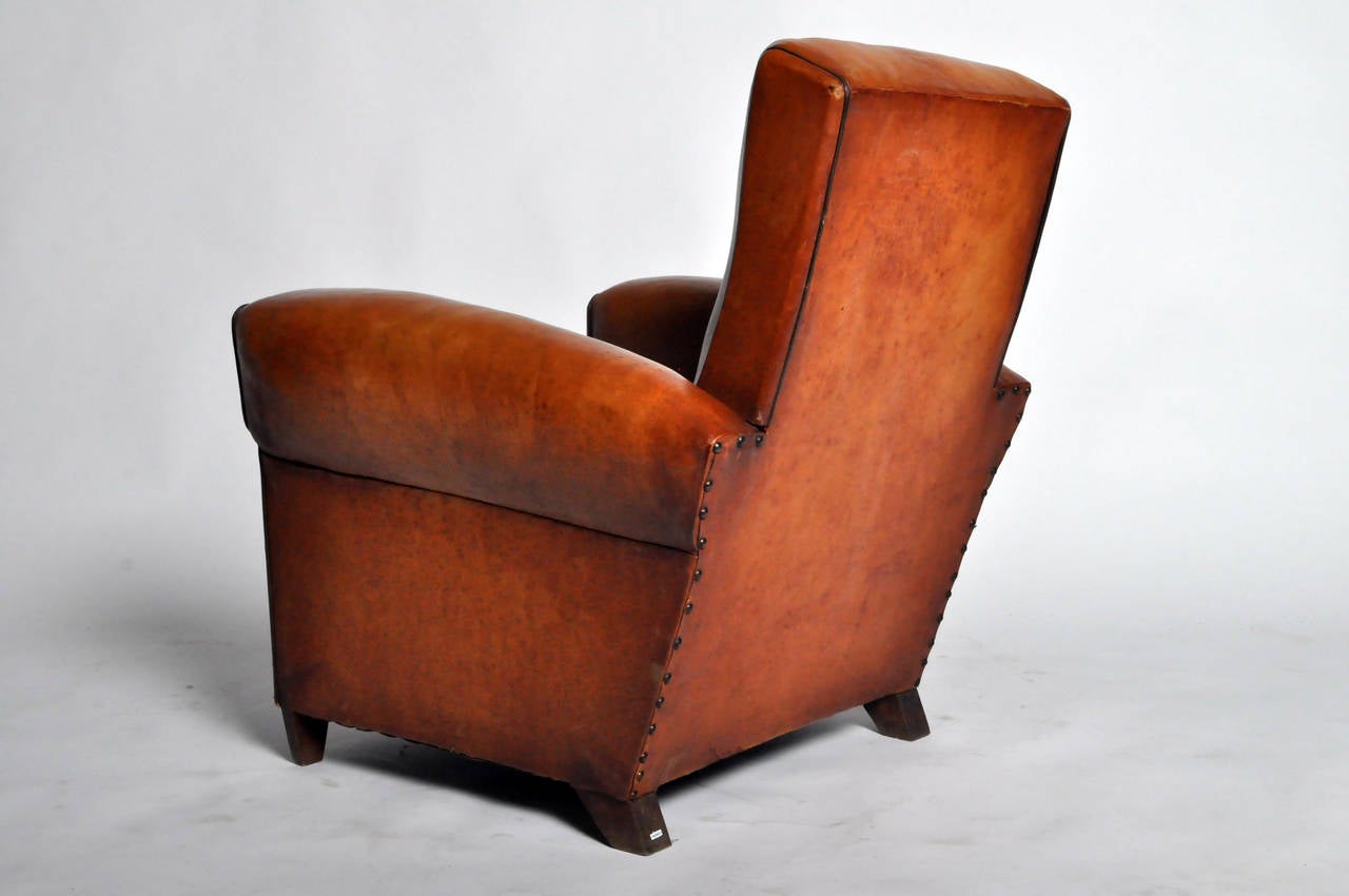 Pair of Angular French Leather Chairs 1