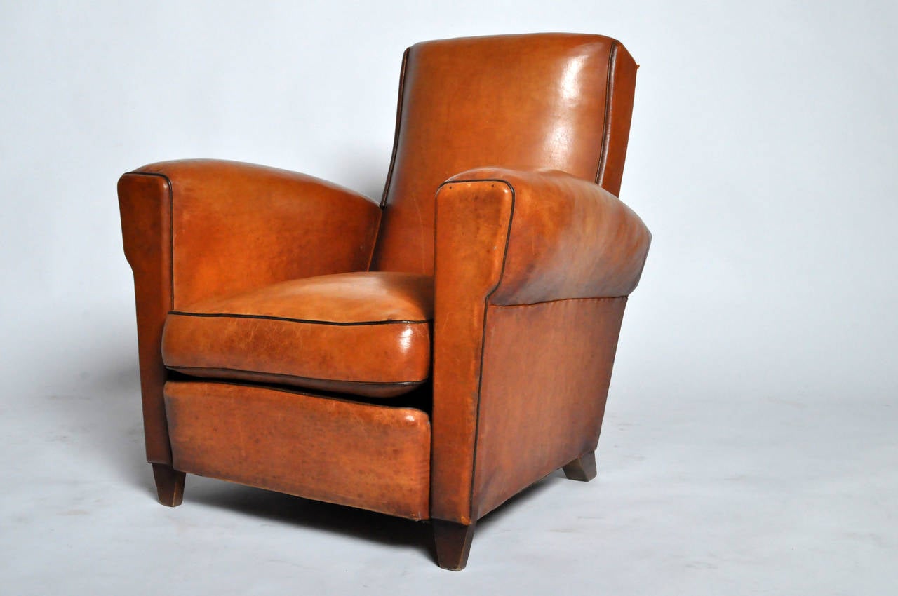 Mid-20th Century Pair of Angular French Leather Chairs