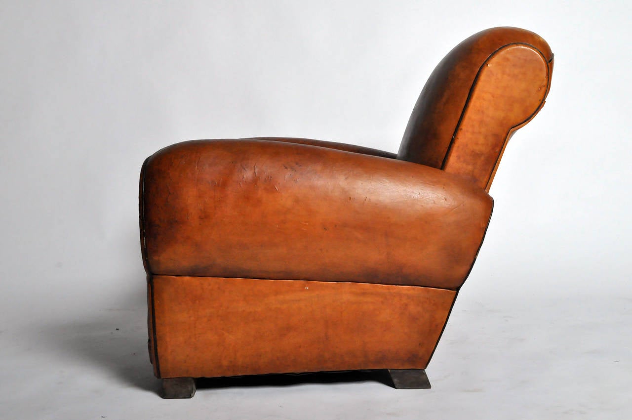 Sheepskin French Art Deco Leather Club Chairs
