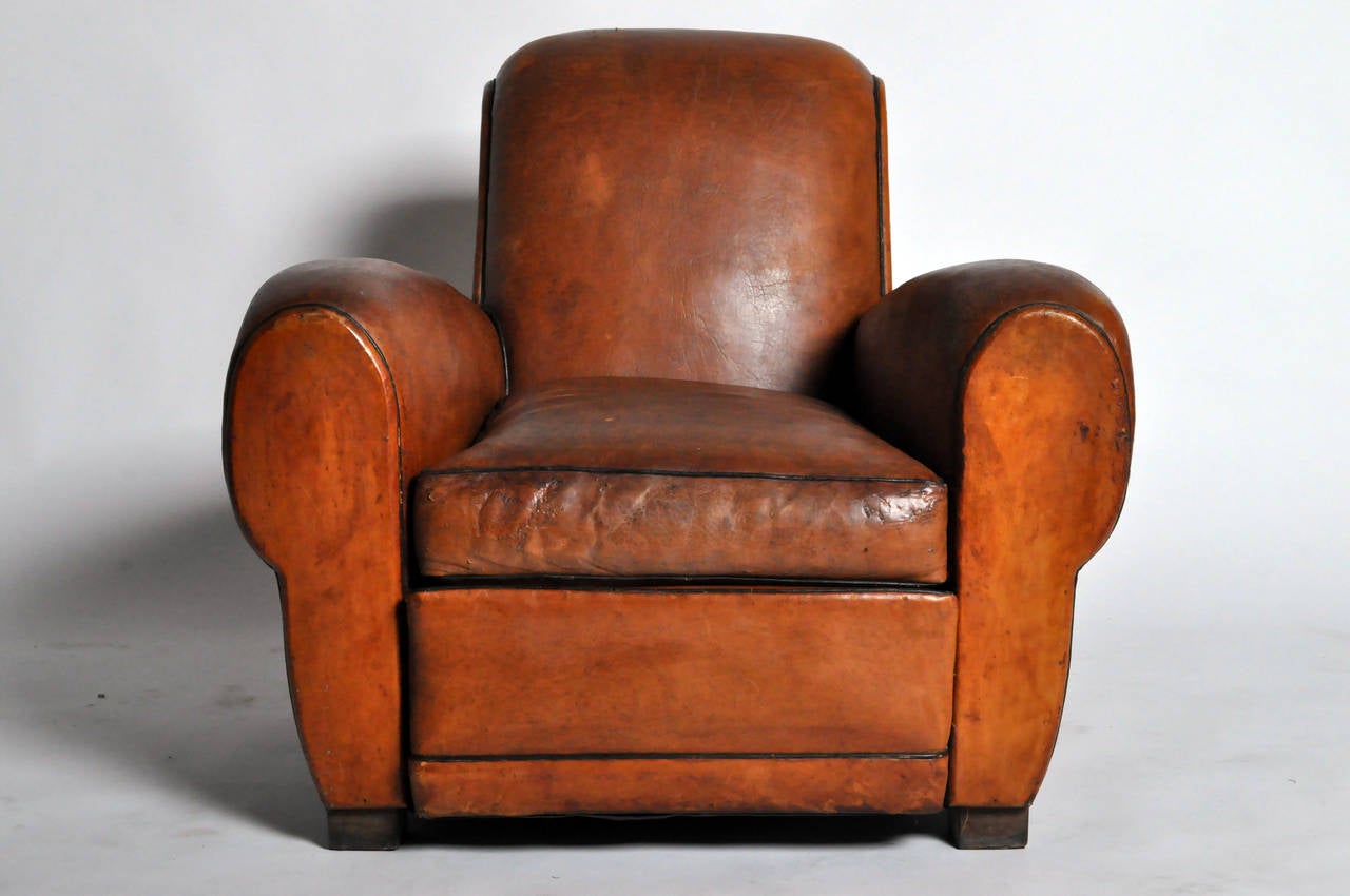 French Art Deco Leather Club Chairs In Excellent Condition In Chicago, IL