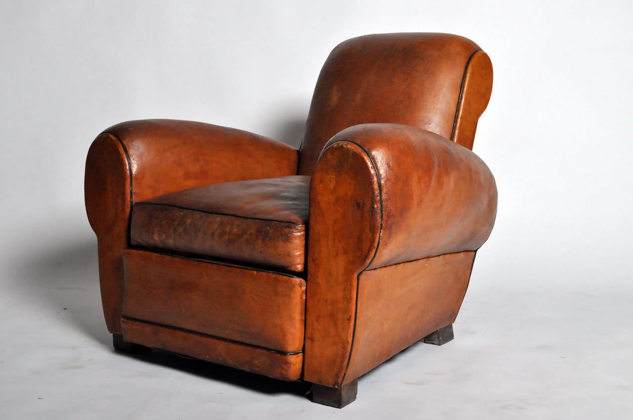 Mid-20th Century French Art Deco Leather Club Chairs