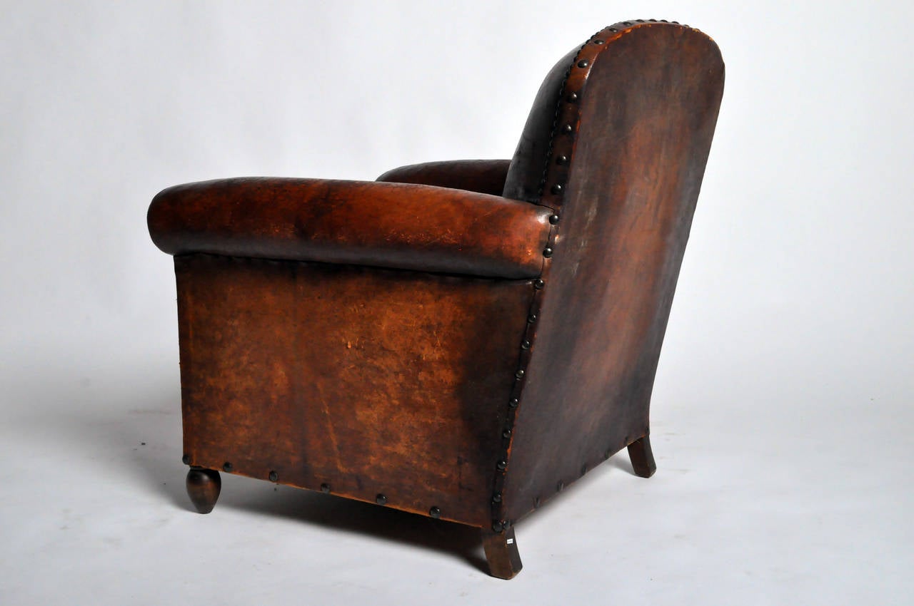 French Art Deco Leather Lounge Chair